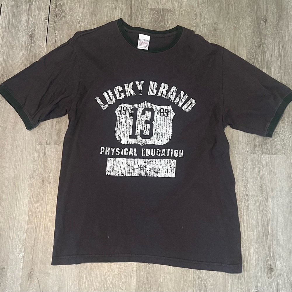 Vintage made in USA Lucky Brand Dark Gray Knit T-Shirt